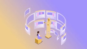 Future Learning and AI Education – Student Watching Holographic Teacher with Data Screens 3d animation cartoon - Powered by Shutterstock - Get 15% off with code: PIKWIZARD15