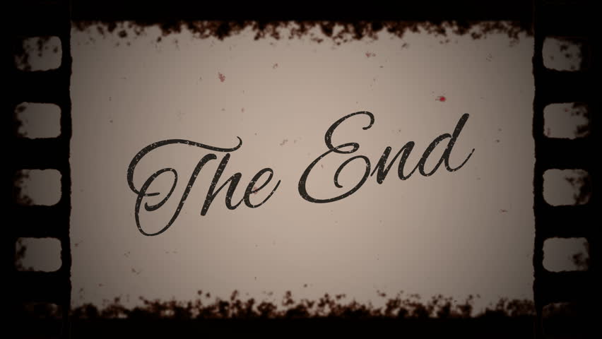 The End Filmstrip. film strip on dark background the end.  The End Text Animation with Vintage Film Style Look