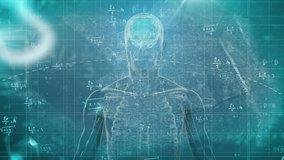 On play 3D wireframe human turning revealing brain glow while formulas swirl illustrating cognition. Technology, data, neuroscience, visualization, abstraction, analytics, mathematics - Powered by Shutterstock - Get 15% off with code: PIKWIZARD15