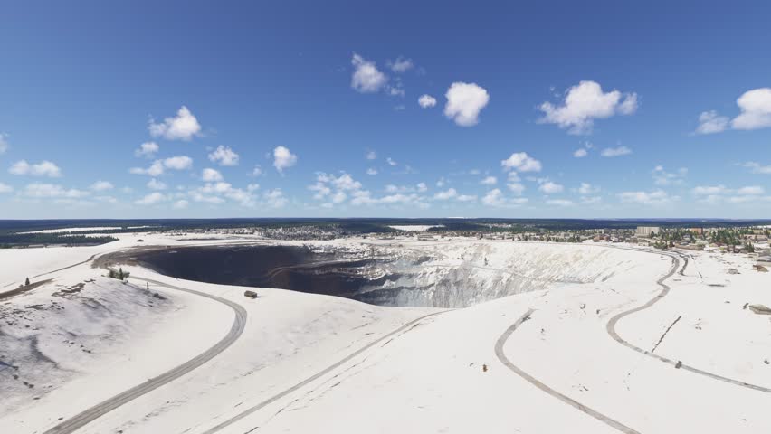 3D - Aerial view of the snow at Kimberlitovaya Trubka Mir diamond mine in Mirny. Sakha Republic. Russia