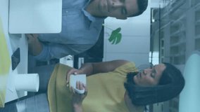 Animation of digital screen with data over diverse coworkers in office. Business, network, communication, finance and data concept digitally generated video. - Powered by Shutterstock - Get 15% off with code: PIKWIZARD15