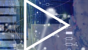 Animation of financial data processing, molecules and triangle over cityscape. Global business, finance, computing, digital interface and data processing concept digitally generated video. - Powered by Shutterstock - Get 15% off with code: PIKWIZARD15
