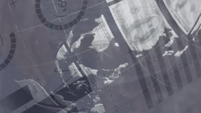 Animation of data processing over globe of banknotes. Global business and digital interface concept digitally generated video. - Powered by Shutterstock - Get 15% off with code: PIKWIZARD15