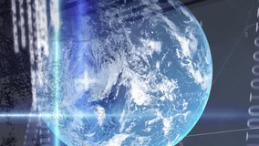 Animation of statistics, binary coding and financial data processing over globe. global business, finances, connections and data processing concept digitally generated video. - Powered by Shutterstock - Get 15% off with code: PIKWIZARD15