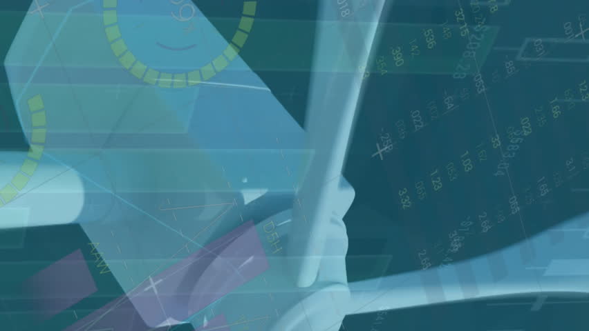 Animation of glitch effect over spinning windmill against statistical data processing. Renewable energy and business data technology concept - Powered by Shutterstock - Get 15% off with code: PIKWIZARD15