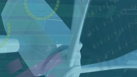 Animation of glitch effect over spinning windmill against statistical data processing. Renewable energy and business data technology concept - Powered by Shutterstock - Get 15% off with code: PIKWIZARD15