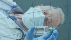 Animation of financial data processing over caucasian male doctor holding vaccine. Global medicine, healthcare, computing and data processing concept digitally generated video. - Powered by Shutterstock - Get 15% off with code: PIKWIZARD15