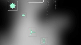 Animation of multiple digital icons and 3d triangular shapes floating against black background. Computer interface and business technology concept - Powered by Shutterstock - Get 15% off with code: PIKWIZARD15