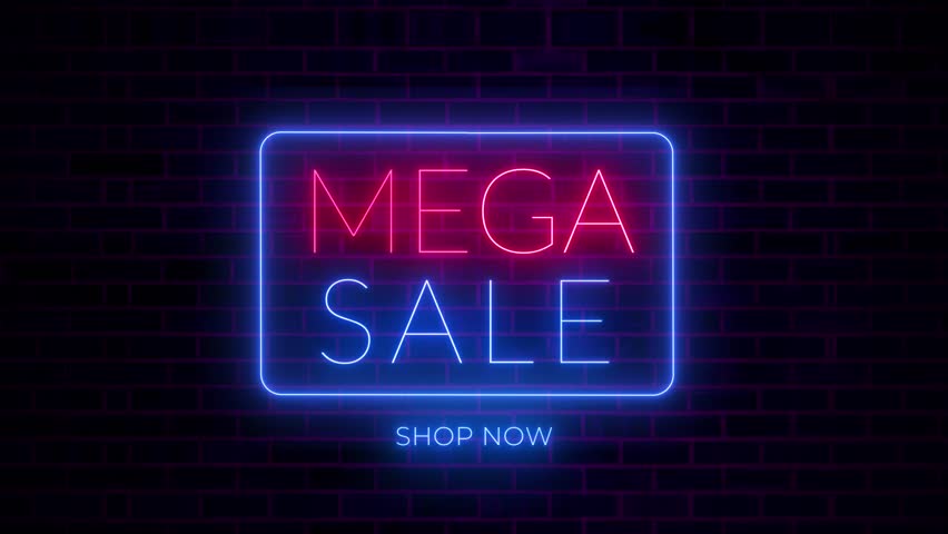 Mega Sale Neon Sign Animation, Neon Mega Sale Sign on Brick Wall