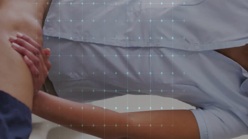 Animation of cardiograph over senior woman exercising with female nurse at home. Medicine, retirement and digital interface concept digitally generated video. - Powered by Shutterstock - Get 15% off with code: PIKWIZARD15