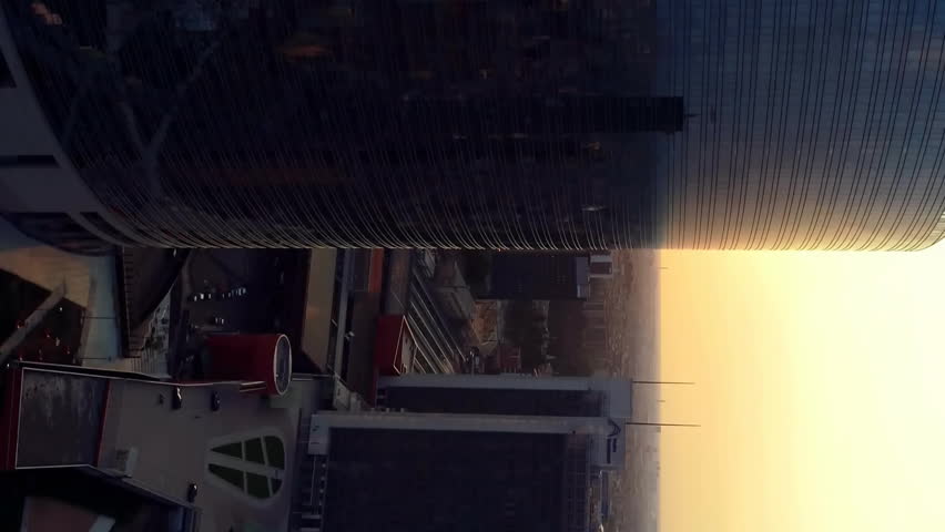 Social media notifications animation over cityscape with skyscrapers at sunset. Technology, communication, social network, urban, city life, modern - Powered by Shutterstock - Get 15% off with code: PIKWIZARD15