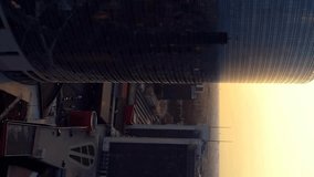Social media notifications animation over cityscape with skyscrapers at sunset. Technology, communication, social network, urban, city life, modern - Powered by Shutterstock - Get 15% off with code: PIKWIZARD15