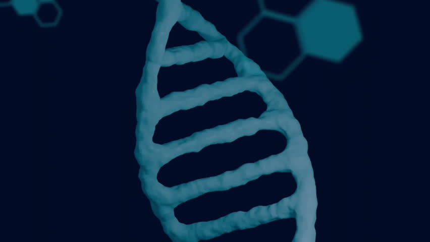 DNA strand and scientific data processing animation over blue hexagonal patterns. Science, genetics, biotechnology, analysis, molecular, research - Powered by Shutterstock - Get 15% off with code: PIKWIZARD15