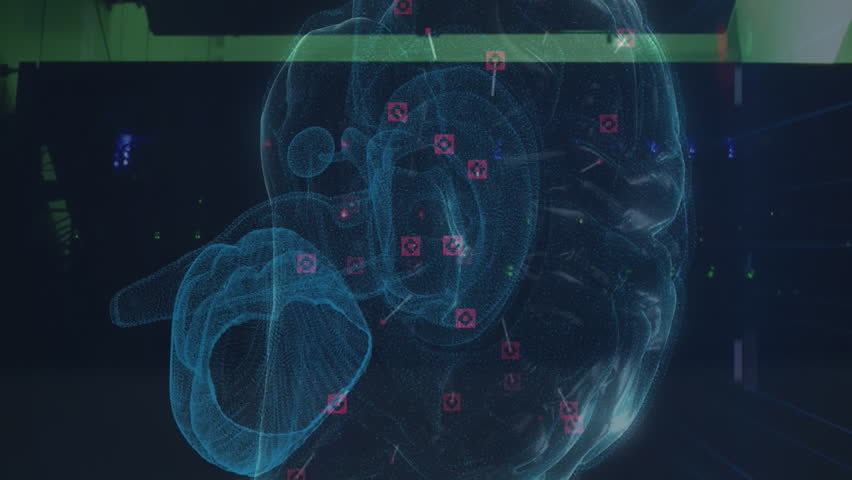 Animation of network of connections and brain over server room. Global technology and digital interface concept digitally generated video. - Powered by Shutterstock - Get 15% off with code: PIKWIZARD15