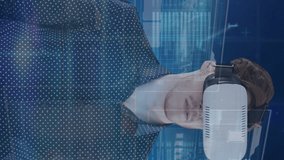 Animation of caucasian businessman in vr headset using touchscreen with diverse data. business, data processing and technology concept digitally generated video. - Powered by Shutterstock - Get 15% off with code: PIKWIZARD15