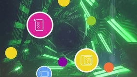 Animation of social media reactions over tunnel made of moving neon lights. communication, social media and technology concept digitally generated video. - Powered by Shutterstock - Get 15% off with code: PIKWIZARD15