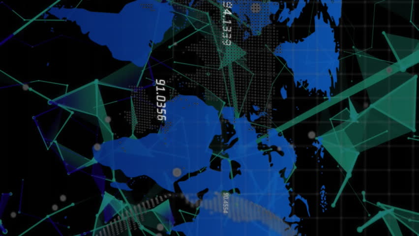 The video depicts the global data processing, graphs and digital interface concept digitally generated video. Animation of network of connections over world map. - Powered by Shutterstock - Get 15% off with code: PIKWIZARD15