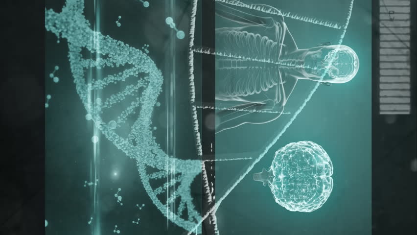 Animation of dna structure over screens with medical data processing against blue background. Medical research and science technology concept - Powered by Shutterstock - Get 15% off with code: PIKWIZARD15