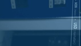 Animation of multiple charts and currency signs over data security room. Digital composite, business, report, network security, data center, economy, technology and network server concept. - Powered by Shutterstock - Get 15% off with code: PIKWIZARD15