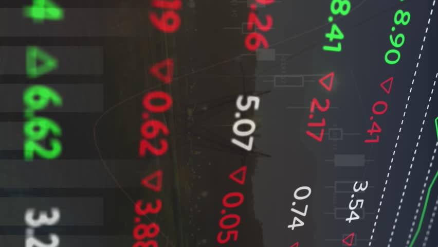 Animation of computer language and trading board over transmission towers and buildings. Digital composite, multiple exposure, business, stock market, electricity, coding and technology concept. - Powered by Shutterstock - Get 15% off with code: PIKWIZARD15