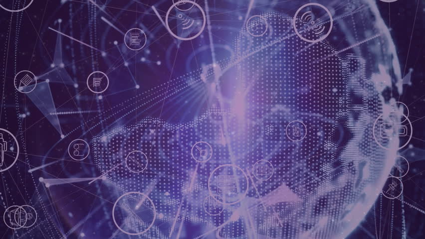 Animation of technology icons and social media reactions moving on navy background with globe. global connections, social media, technology and digital interface concept digitally generated video. - Powered by Shutterstock - Get 15% off with code: PIKWIZARD15