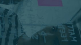 Animation of stock market data processing over woman reading over memo notes at office. Global economy and business data technology concept - Powered by Shutterstock - Get 15% off with code: PIKWIZARD15