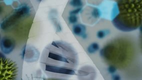 DNA strand and digital data processing over virus cells in scientific animation. Biotechnology, genetics, research, laboratory, analysis, science - Powered by Shutterstock - Get 15% off with code: PIKWIZARD15