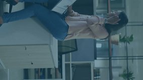 Business professionals working at office with digital data overlay animation. technology, teamwork, innovation, collaboration, corporate, analytics - Powered by Shutterstock - Get 15% off with code: PIKWIZARD15