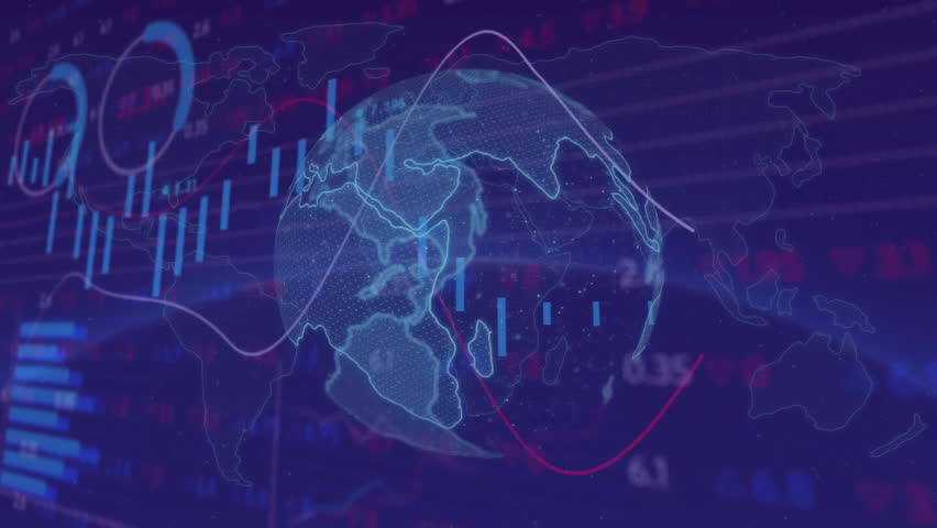 On start holographic globe rotating bars rising and line graph sweeping to visualize global trends. Futuristic, digital, data visualization, virtual interface, analytics, technology, global - Powered by Shutterstock - Get 15% off with code: PIKWIZARD15
