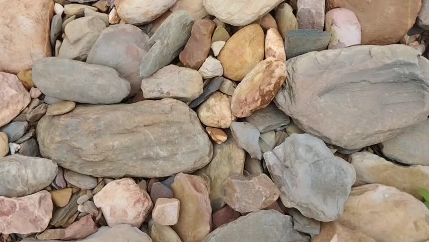 The video displays small, irregularly shaped fragments of stone or pebbles, commonly referred to as "bean pebbles" or similar terms due to their size and shape 
