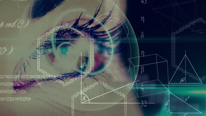 Woman directing gaze activating biometric analysis generating hexagon grid and rotating data shapes. Biometric, augmented reality, digital interface, futuristic, data visualization, technology, - Powered by Shutterstock - Get 15% off with code: PIKWIZARD15