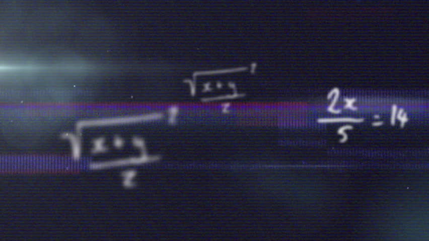 Opening glitchy screen chalk equations fading, showing math while scanlines and noise bar drifting. Digital art, abstract, contemporary, technology, futuristic, visual effects, mathematical - Powered by Shutterstock - Get 15% off with code: PIKWIZARD15