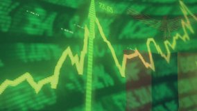 Yellow-green graph emerging, oscillating on tickers with eagle and visualizing market volatility. Financial, technology, digital, investment, analytics, data, dashboard - Powered by Shutterstock - Get 15% off with code: PIKWIZARD15