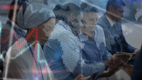 Professionals tapping smartphones and scrolling tablets activating business data charts for review. Technology, collaboration, analytics, innovation, teamwork, corporate, digital - Powered by Shutterstock - Get 15% off with code: PIKWIZARD15