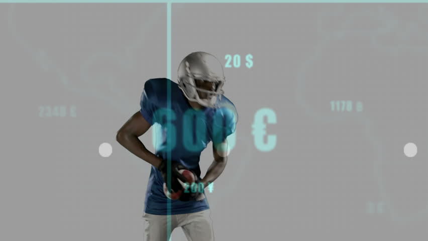 Numeric overlays guiding footballer gripping ball, throwing pass as sports analytics charts filling. Sports, athlete, analytics, data, visualization, competition, performance - Powered by Shutterstock - Get 15% off with code: PIKWIZARD15