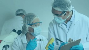 Woman aligning syringe injecting corn while colleague logging crop data with world map overlay. Research, innovation, biotechnology, collaboration, experimentation, scientific, laboratory - Powered by Shutterstock - Get 15% off with code: PIKWIZARD15