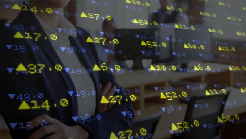 On digital overlay appearing, executive standing with stock graph scrolling and analyzing trends. Corporate, finance, analytics, professionalism, modern, technology, teamwork - Powered by Shutterstock - Get 15% off with code: PIKWIZARD15