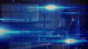 Machinist activating grinder and grinding metal edges while tech 3D graphs tracking grind metrics. Industrial, craftsmanship, technology, digital, innovation, engineering, precision - Powered by Shutterstock - Get 15% off with code: PIKWIZARD15