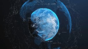 On launch digital Earth appearing, formulas fading, data ring pulsing, illustrating global network. Futuristic, technology, connectivity, network, innovation, digital, data - Powered by Shutterstock - Get 15% off with code: PIKWIZARD15