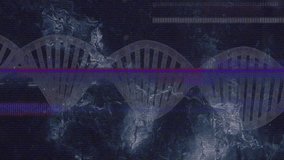 Scanline flickering starting DNA helix drifting right with glitch flashing for interface monitoring. Technology, science, digital, innovation, data, futuristic, biotech - Powered by Shutterstock - Get 15% off with code: PIKWIZARD15