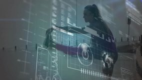 Fitness athlete lifting foot onto radiator pipe upon holographic interface appearing stretching leg. Technology, fitness, innovation, data visualization, wellness, digital, health - Powered by Shutterstock - Get 15% off with code: PIKWIZARD15