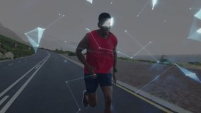 Runner sprinting wearing tracker igniting swirling network rotating 3D globe showing tech links. Technological, innovation, futurism, connectivity, digital, sporty, modern - Powered by Shutterstock - Get 15% off with code: PIKWIZARD15