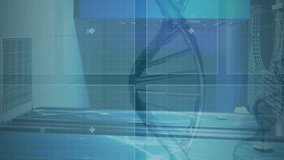 Animation of round scanners, data processing and dna structures spinning against blue background. Medical research and computer interface technology concept - Powered by Shutterstock - Get 15% off with code: PIKWIZARD15