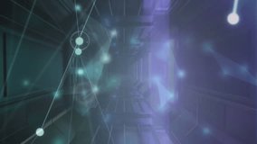 Animation of network of connections over world map against neon tunnel in seamless pattern. Global networking and business technology concept - Powered by Shutterstock - Get 15% off with code: PIKWIZARD15