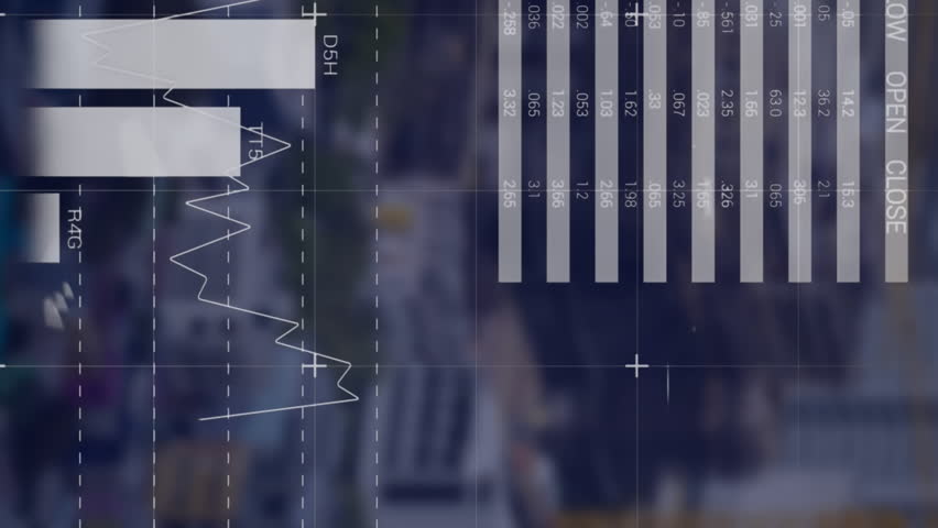 Animation of multicolored infographic interface over aerial view of modern buildings. Digital composite, multiple exposure, report, business, growth, progress and architecture concept. - Powered by Shutterstock - Get 15% off with code: PIKWIZARD15