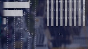 Animation of multicolored infographic interface over aerial view of modern buildings. Digital composite, multiple exposure, report, business, growth, progress and architecture concept. - Powered by Shutterstock - Get 15% off with code: PIKWIZARD15