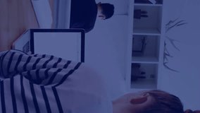 Facial recognition animation over people working in modern office. Technology, AI, artificial intelligence, workplace, business, innovation - Powered by Shutterstock - Get 15% off with code: PIKWIZARD15