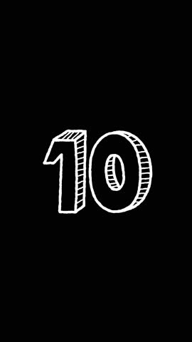 Hand-Drawn 10 Seconds Countdown Timer on Black Background