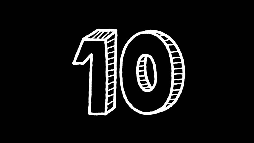 Hand-Drawn 10 Seconds Countdown Timer on Black Background