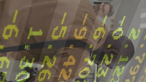 Animation overlaying stock market data with business professionals working in office. Finance, economy, teamwork, analytics, trading, corporate - Powered by Shutterstock - Get 15% off with code: PIKWIZARD15